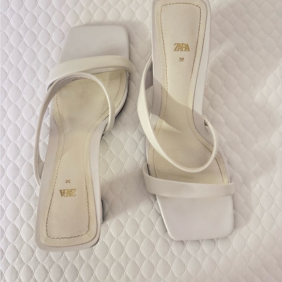 Zara White Strappy Block Heel Sandals – Size 38 / US 7.5‎ - Picture 5 of 10